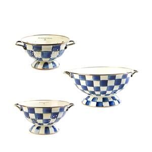 Brand New Mackenzie-Childs Royal Check Everything Bowl & Colanders Set